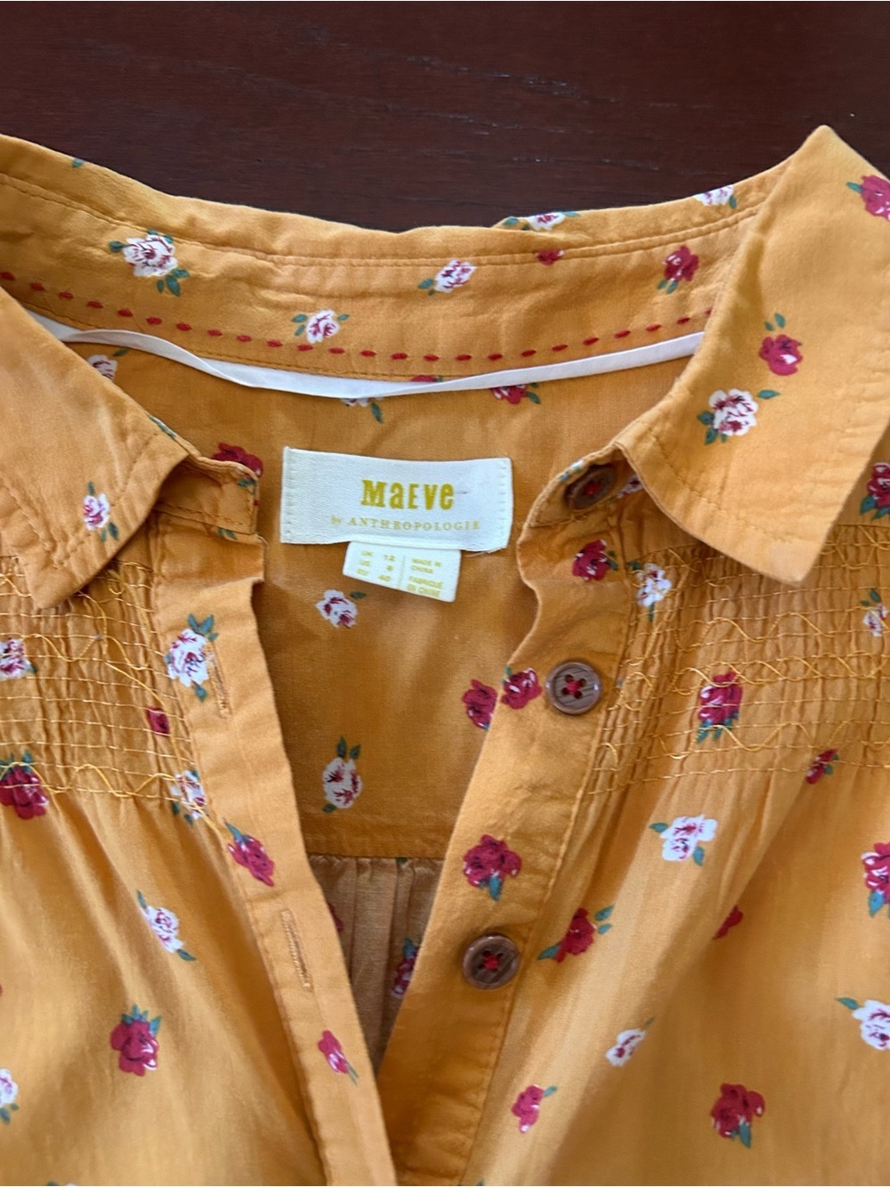 Anthropologie Maeve Phyllis Button Down Shirt Floral Mustard Yellow size 8 - Picture 7 of 11